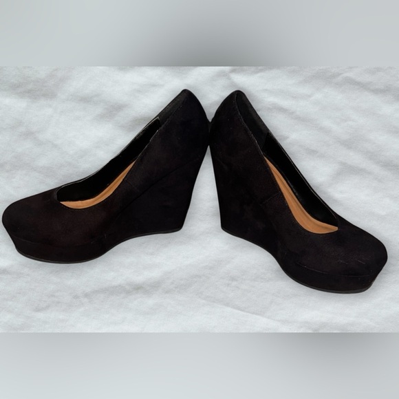 Black Suede Wedge Heels - Picture 1 of 3